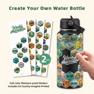 32oz thể thao thế giới Explorer phiêu lưu thân thiện với môi trường nước bằng thép không gỉ chai rơm dán biểu tượng tùy chỉnh đôi tường chân không - Product Image 2