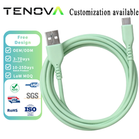 Kabel Data USB A ke Tipe C Tenova Factory Liquid Silicone 6A Pengisian Cepat Kabel Charger Lembut untuk Huawei