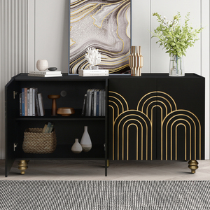 Credenza Moderna Scanalata con 4 Ante, Mobile Contenitore con Ripiani Regolabili e Design Curvo - Product Image 3