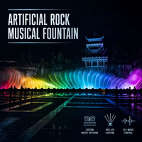 Proyectos de Paisajismo para Jardines de Villas, Rocalla Personalizada con Estilo Rústico, Fuente de Agua Programable, Iluminación Láser RGB, Resistente al Agua IP68