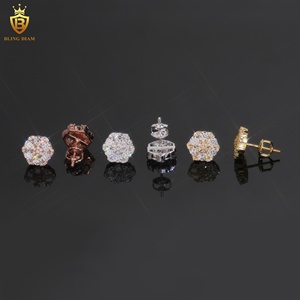 Low MOQ Wholesale Hip Hop Jewelry Moissanite Iced Out Flower <strong>Earrings</strong> 10mm Iced Out Moissanite 925 <strong>Silver</strong> <strong>Stud</strong> <strong>Earrings</strong> Jewelry - Product Image 4
