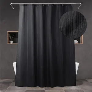 ستائر استحمام سوداء طويلة للغاية مزخرفة مقاومة للماء قابلة للغسل من قماش البوليستر ستائر حمام أنيقة بسيطة للفنادق