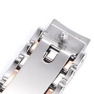 Reloj de pulsera de lujo personalizado en oro rosa de dos tonos con esfera de seda blanca, acero 316L, fecha, números romanos, movimiento automático mecánico para hombre de negocios. - Product Image 4