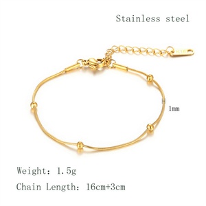 Minimalist 18K Golden Bangle Stainless Steel Ankle Jewelry Beads <b>Bracelet</b> for Women - Product Image 6