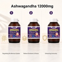 Ashwagandha 12000mg Capsules 60ct Soutien du stress et de l'humeur Renforcement immunitaire Amélioration de la mémoire et du sommeil Complément naturel végétalien