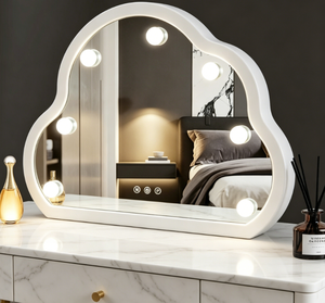 Cloud-Shaped LED <b>Makeup</b> Mirror 12 Bulb Freestanding Glass <b>Vanity</b> Mirror Touch Switch 360 Rotatable Metal Frame - Product Image 4