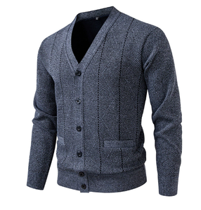 Suéter Casual de Felpa, Cárdigan Tejido para Hombre, Cuello en V, Estilo para Papá de Edad Media, Cárdigan Tejido - Product Image 3
