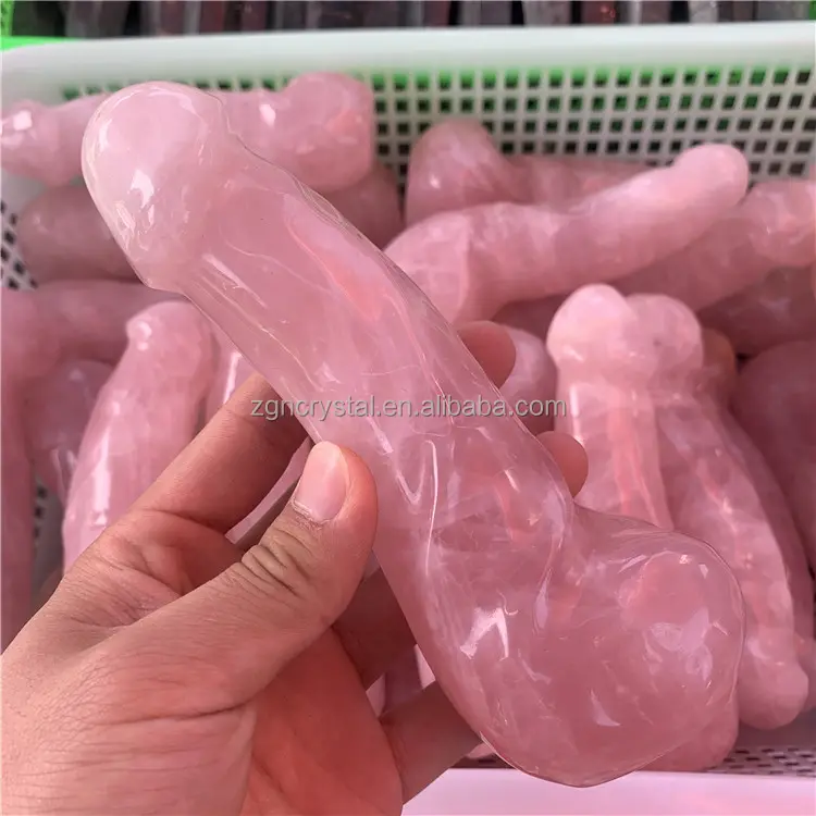 Customised hand carved natural crystal carved natural crystal pink crystal massage stick artificial phallus