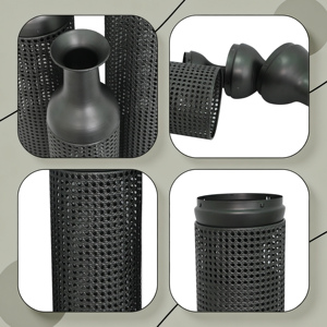 Ensemble de 3 vases décoratifs en métal, motif feuilles noir et gris, vases sur pied, vases hauts noirs et gris pour la décoration de la maison - Product Image 6