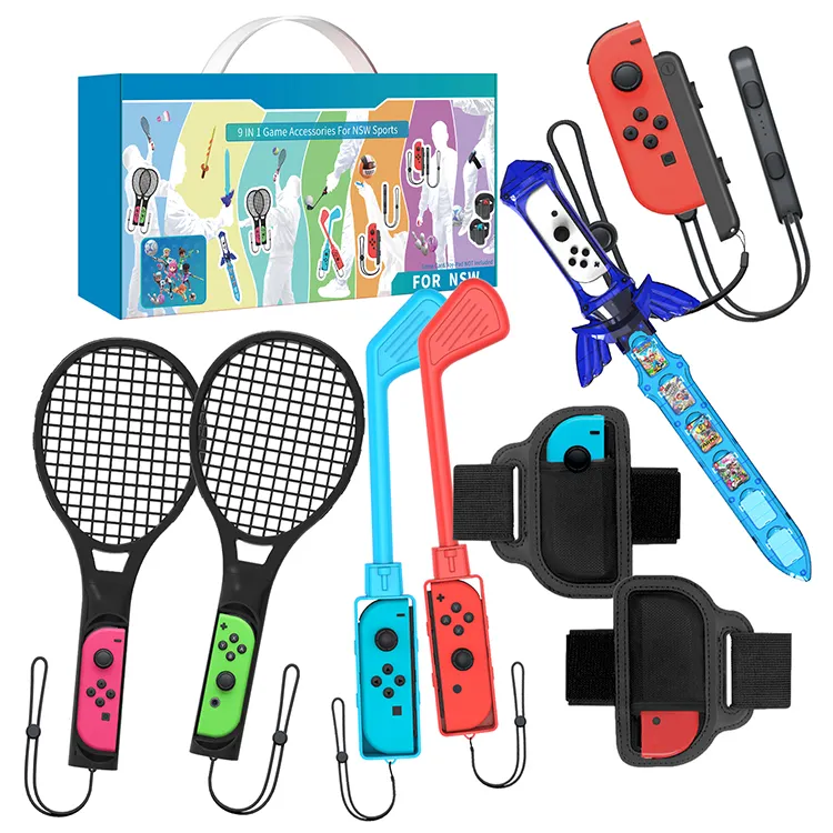 2024 untuk nintendo Switch aksesoris olahraga bundel 9-dalam-1 paket pesta keluarga Kit aksesori permainan klub Golf tali raket tenis