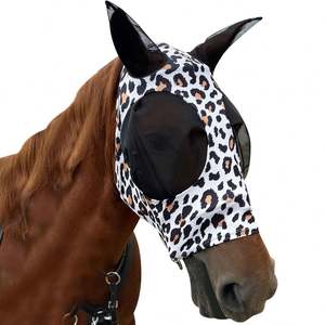 Máscara de mosca de caballo con correas mágicas con malla transpirable UV cubierta de oreja antimosquitos suministros ecuestres de nailon ajustables - Product Image 1