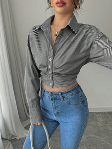 All'ingrosso nuovi abiti da donna alla moda Casual top a righe stili corti <span class=keywords><strong>con</strong></span> polsini a fessura camicie a <span class=keywords><strong>maniche</strong></span> lunghe da donna - Product Image 5