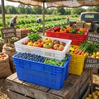 Panier en plastique pour fruits et légumes frais, caisse en plastique maillée pour ferme, boîte de rangement, bac de manutention, panier empilable et emboîtable, fabricant
