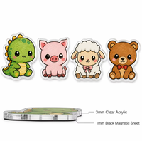 Aimant de réfrigérateur personnalisé en acrylique, cochon mignon Kawaii dessiné à la main, découpe de 3 mm, support magnétique noir, vente en gros, décoration de réfrigérateur