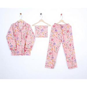 Ensemble de pyjama de mariée élégant en coton pur fait main indien 100 %, imprimé floral, pour demoiselle d'honneur, tenue de nuit respirante et séchage rapide - Product Image 1