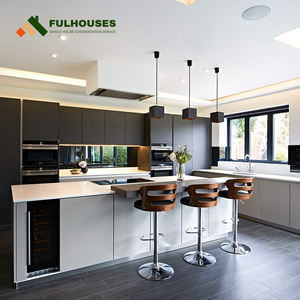 Gabinetes de cocina negros lacados Gabinetes de cocina negros <span class=keywords><strong>Lauren</strong></span> Acabado de puerta de lujo Gabinetes de cocina negros con adornos dorados - Product Image 6