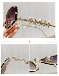 <span class=keywords><strong>IVISION</strong></span> 2024 Neue Mode Y2K Gold Runde Sonnenbrille mit Diamantbesetzten Bügeln UV400 Antireflexbeschichtung Großer Rahmen Street-Style - Product Image 3