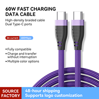 Câble de données USB-C 60W à charge rapide en nylon tressé avec connecteurs Type-C, idéal pour la charge rapide de l'iPhone 17
