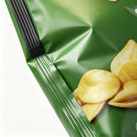 Sachet en plastique à soufflet avec fermeture centrale imprimé sur mesure pour l'emballage de chips, de croustilles et de snacks soufflés