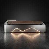 Ensemble de mobilier de bureau exécutif minimaliste, grand bureau de direction contemporain avec panneau lumineux unique et placage en noyer