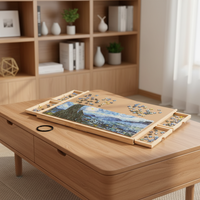 Organisateur de puzzles en bois à 4 tiroirs, table de puzzle portable avec couvercle, apprentissage des enfants, taille et couleur personnalisables, unisexe