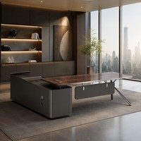 Meja Eksekutif Modern 1600mm E1 MDF CEO Boss Table Cat Berbasis Air Power Hub Perabot Kantor Manajer