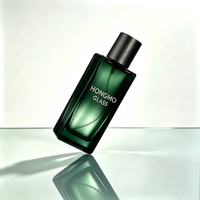 Botol Parfum Kaca Mewah 30ml Logo Kustom, Botol Semprot Hijau Tua Kosong, Wadah Kotak Kemasan Kosmetik Persegi Datar