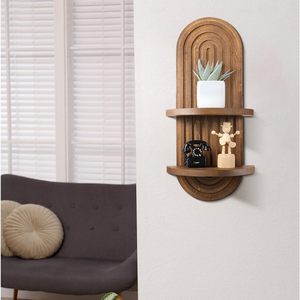 Solid Wood <b>Wall</b> <b>Mounted</b> Oval <b>Shelf</b> 2 Tier Storage Rack For Living Room Decorative Display - Product Image 1