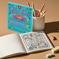 Libro da colorare minimalista 'Credi in te stesso' per adulti, con citazioni positive e motivanti, riduce lo stress, favorisce il benessere mentale, idea regalo