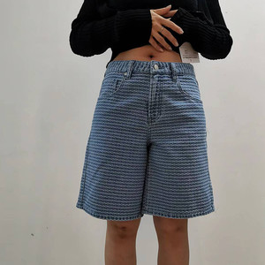 Fábrica Primavera Verano nuevo Retro clásico Jacquard sólido lavado azul mujer Jeans cómodos mujeres Casual algodón suave pantalones cortos - Product Image 5