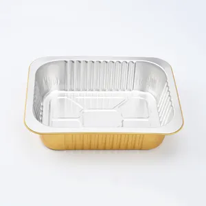 Gladde Wand Goud Wegwerp Aluminiumfolie Verpakking Lade Fastfood Bakken Pan Aluminium Containers