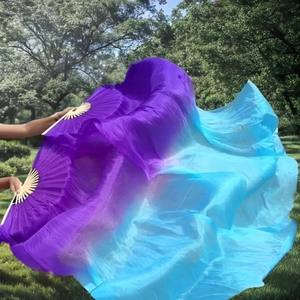 Precio de fábrica Abanico de seda largo de doble cara para danza, 1.2M 1.5M 1.8M, Velo de abanico para danza del vientre para actuaciones en escenario, recitales y disfraces - Product Image 3