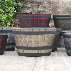 Vasi per Fiori in Plastica PP Ecologici e Leggeri, Design a Botte di Vino, 13/15/17/20 Pollici, con Fori di Drenaggio per Erbe - Product Image 4