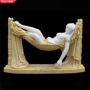 YOUFINE Escultura de Dama Recostada en Hamaca de Mármol Blanco y Beige, Estatua de Mujer Europea Tallada a Mano para Decoración Interior de Villas - Product Image 2