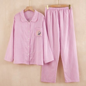 PJ-1467 Ensemble de pyjama en coton à manches longues pour femmes, motif Snoopy rayé, vêtements de maison, style automne-hiver, tissu fin, 2 pièces - Product Image 5