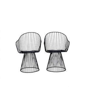 Lot de 2 chaises décoratives en fil de fer métallique de conception de luxe avec revêtement en poudre noire, chaise de Restaurant de jardin de maison - Product Image 1