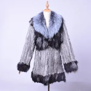 Manteau d'hiver en fourrure de renard de luxe MWFur pour femmes, manteaux d'hiver pour femmes, grande taille, poncho tendance, col en fourrure de lapin et de renard, tricot - Product Image 4