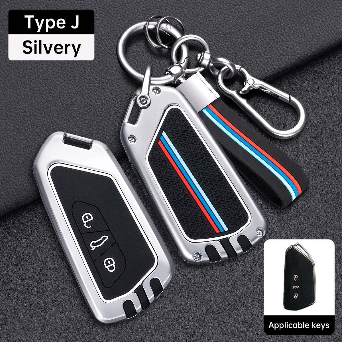 Type J-argenté + boucle de corde en silicone