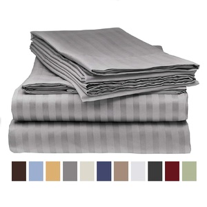 New Style Winter Bedding Sets 1800 Thread Count 1cm Sateen Stripe 100% Polyester <strong>Bedsheet</strong> Fitted Sheet Set - Product Image 5