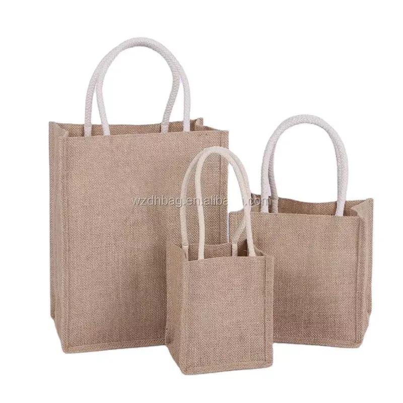 LOW MOQ Hot sale Reusable Natural Grocery Jute Shopping Tote Bag For Promotion