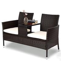 Chaise double de jardin en gros, mobilier d'extérieur, patio, rotin, osier, canapé d'amour avec table centrale pour jardin