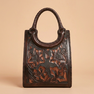 Bolso de Mano Tipo Hobo de Cuero Genuino de Lujo, Hecho a Mano y Bordado, con Diseño Floral Vintage, para Uso Diario y Viajes - Product Image 1