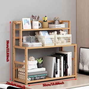 Modern bamboo 3-tier <b>desktop</b> storage <b>shelf</b> for office books and documents, study stationery storage, and kitchen storage. - Product Image 3