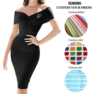 <span class=keywords><strong>Abito</strong></span> Fasciante Nero con Spalle Scoperte e Arricciature Incrociate, Silhouette Snellente ed Elasticizzata, Vestito da Cocktail per Donna - Product Image 2