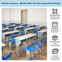 Meubles de classe modernes, bureau réglable en hauteur pour étudiants avec tiroir et chaises bleues, petite table d'étude pour l'école primaire et secondaire