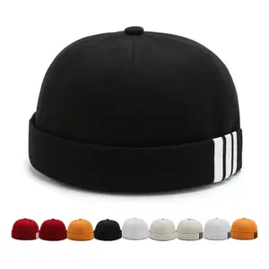 Berretto a tesa larga in cotone con polsino arrotolato da uomo retrò Skullcap Retro Street Dance Hip Hop Cap berretti estate Unisex Round Docker Sailor Cap