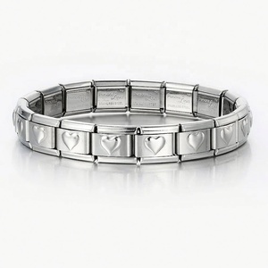Italian Embossed Square Elastic 304 Steel Watch Strap Chain Fashion Charm <b>Bracelet</b> with Whole Italian Module Italian Charms - Product Image 5