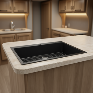 Évier de cuisine en granit à encastrer, simple bac, 33 pouces, à fronton, rectangulaire, contemporain, finition mate, facile à nettoyer - Product Image 2