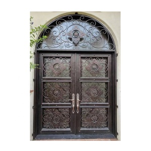 Arches Front Iron <b>Door</b> Design Wrought Iron Double <b>Door</b> Design Main Metal Security <b>Door</b> With Glass Thermal Break - Product Image 2