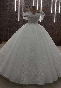 कंधे की शादी की पोशाक आकर्षक चमकदार चमकदार चमकदार क्रिस्टल बॉल गाउन की पोशाक - Product Image 3